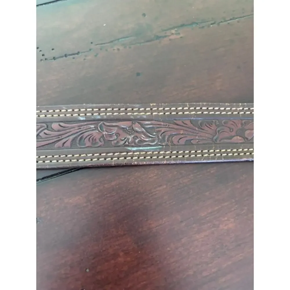 Vintage Western Tooled Leather Belt Strap Brown USA Made Size 34